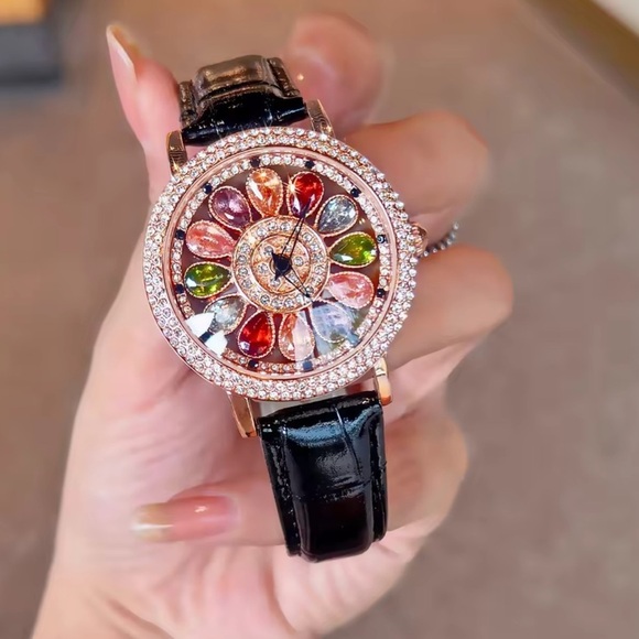 Luxury Rotating Petal Flower Dial Diamond Crystal Watch main image 13